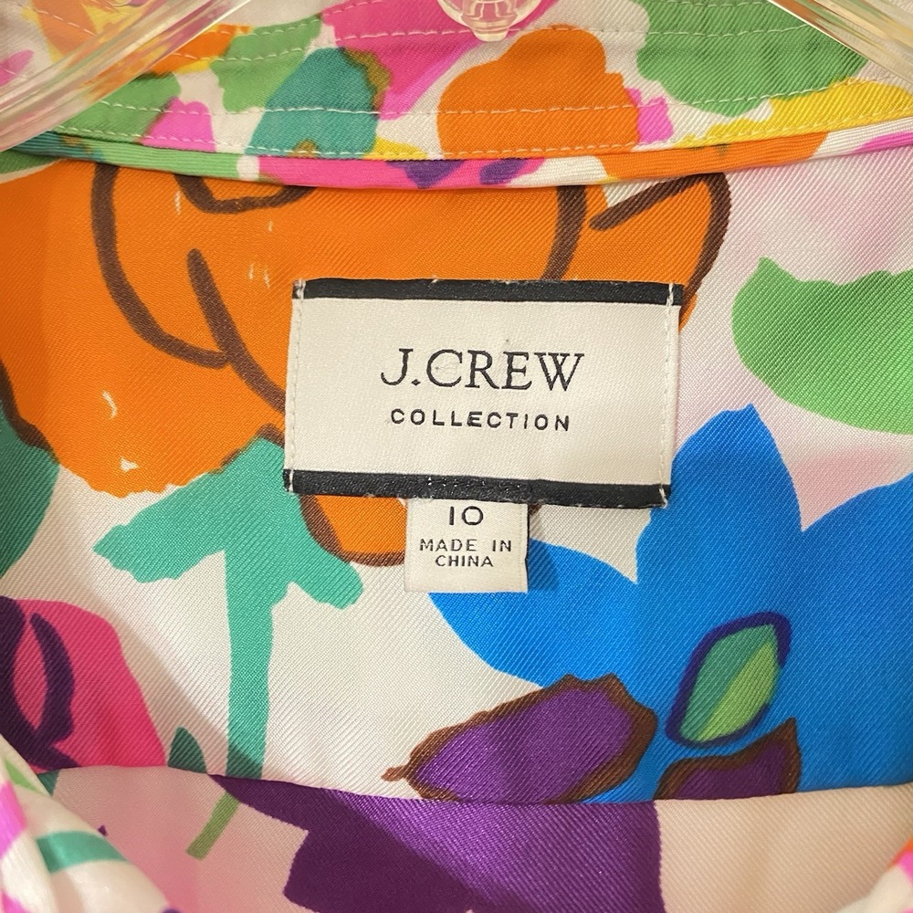 J Crew Collection Silk Blouse Shirt 10 Multicolor Floral Button Up Glam Cottage - Picture 7 of 10